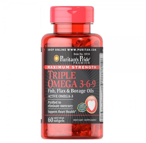 Puritan's Pride - Triple Omega 3-6-9 Fish, Flax &amp; Borage Oils / 60 капсули​