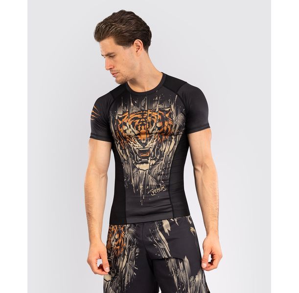 Рашгард - Venum Tiger Men's Short Sleeve Rashguard - Black/Neon Orange​