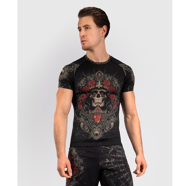 Рашгард - Venum Santa Muerte 5.0 Men’s Short Sleeve Rashguard - Deep Black/Gold​