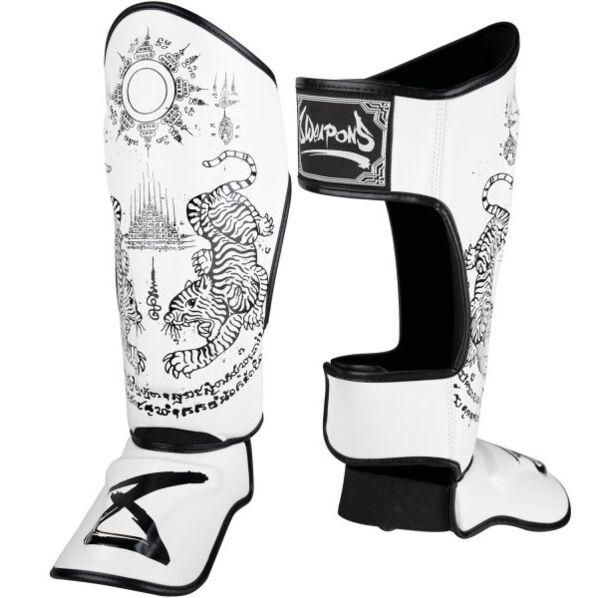 Протектори за крака - 8 WEAPONS - Sak Yant Big Tiger Shinguards - White/Black