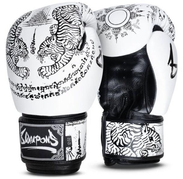 Боксови ръкавици - 8 WEAPONS - Sak Yant Tigers Boxing Gloves - White/Black