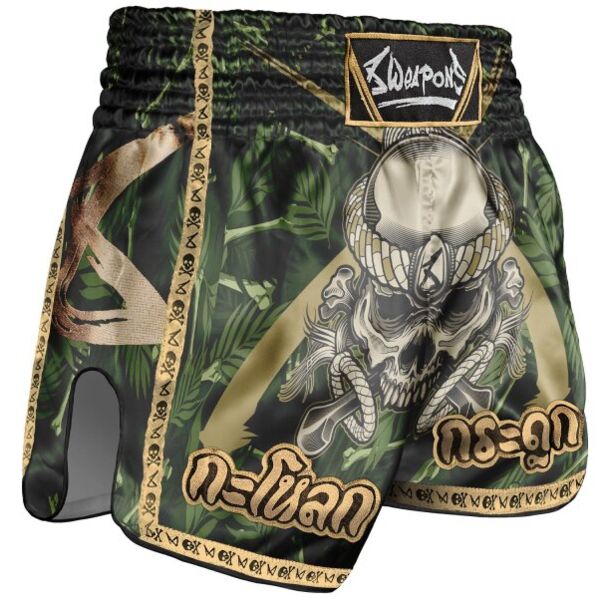 Шорти - 8 WEAPONS - Muay Thai Shorts - Bone Island - Olve/Gold​