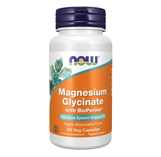 NOW Foods - Magnesium Glycinate with BioPerine® | Highly Absorbable Magnesium Bisglycinate (30 дози)