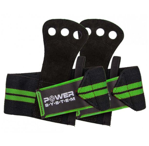 Power System Crossfit Grips - Green - Ръкохватки за Гимнастически Щанги, Цвят Зелен, Материал Leather