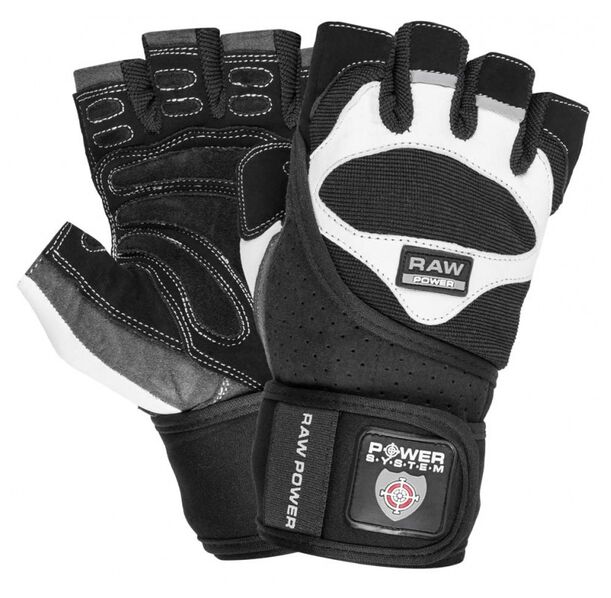Power System Wrist Wrap Weightlifting Gloves Raw Power - White - Black - Фитнес Ръкавици, Цвят Черно-бял,