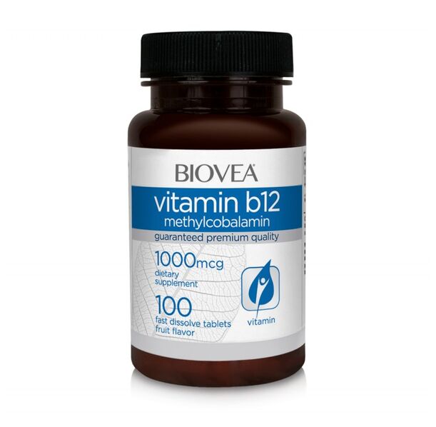 Biovea Vitamin B12 1000 Methylcobalamin Fast Dissolve - Витамин B12, Разфасовка 100 tabs
